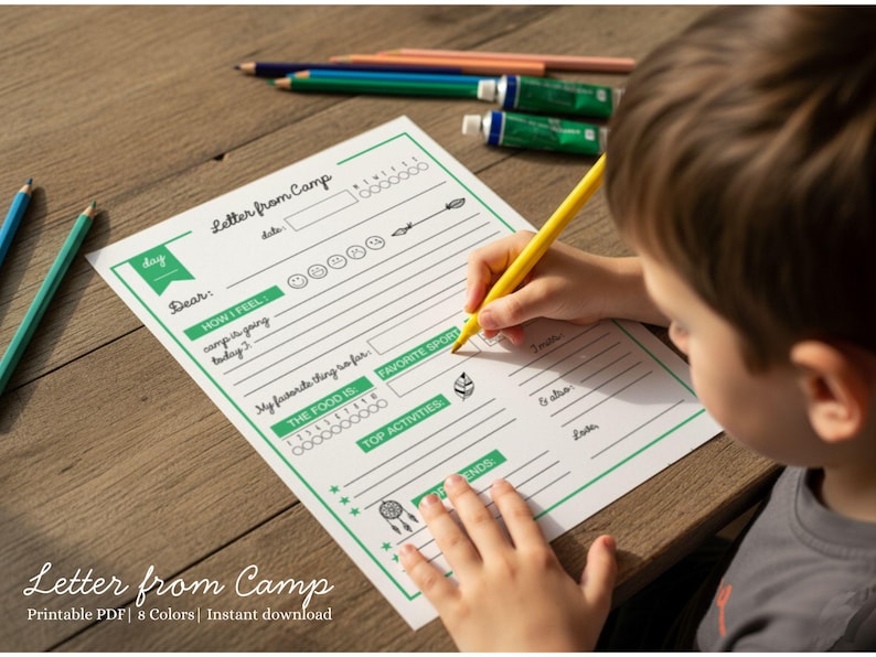 Printable Letter From Camp • Kids Summer Camp Stationery • Camper Note Template • Boys & Girls • Instant PDF image 2