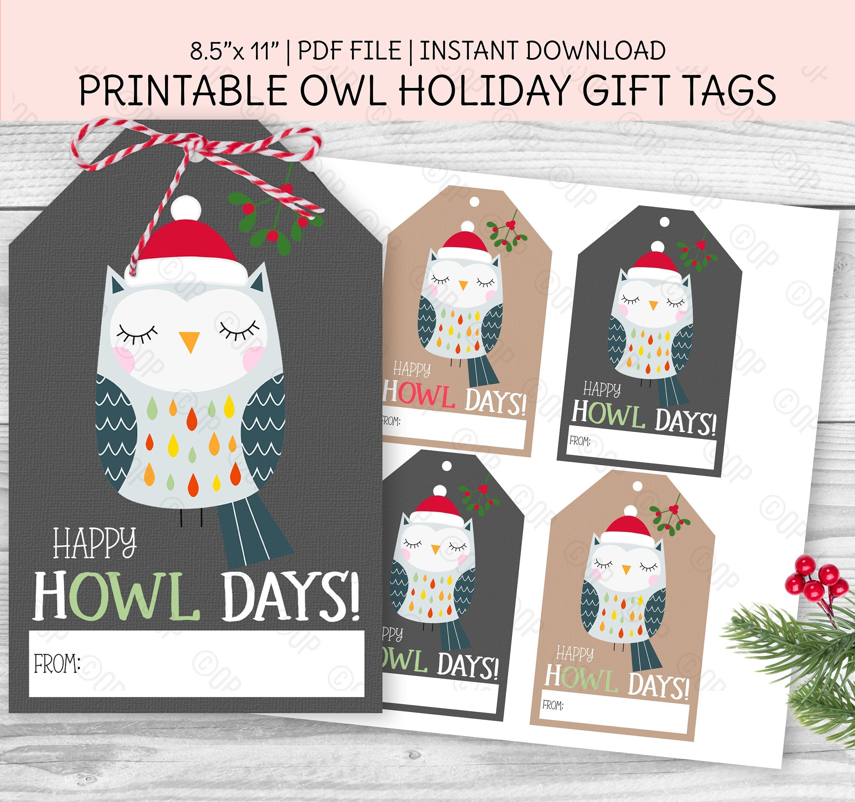 PRINTABLE Happy Holidays Gift Tags, Cute Owl, Sweet Christmas Gift Idea, Christmas Gift Tie, Instant