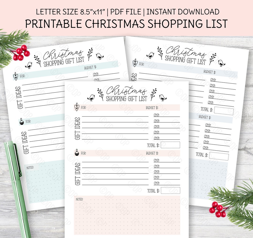 Printable Christmas Shopping List, Holiday Gifts, Digital Planner ...