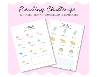 Printable Reading Challenge for Kids, Editable Reading Tracker, 10 Books Chart, Kids Reading Log, Homeschool & Home Reading, PDF