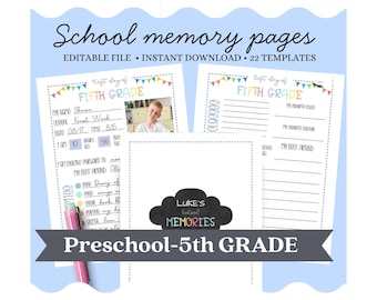 Entrevista de regreso a clases editable, primer y último día de clases de los niños, libro de recuerdos escolares imprimible, preescolar a quinto grado, archivo PDF.