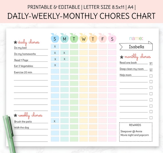 EDITABLE Kids to Do List, Printable Template, Weekly Chores Chart, Checklist for Kids, Daily Planner for Boy and Girl, PDF File. - Etsy