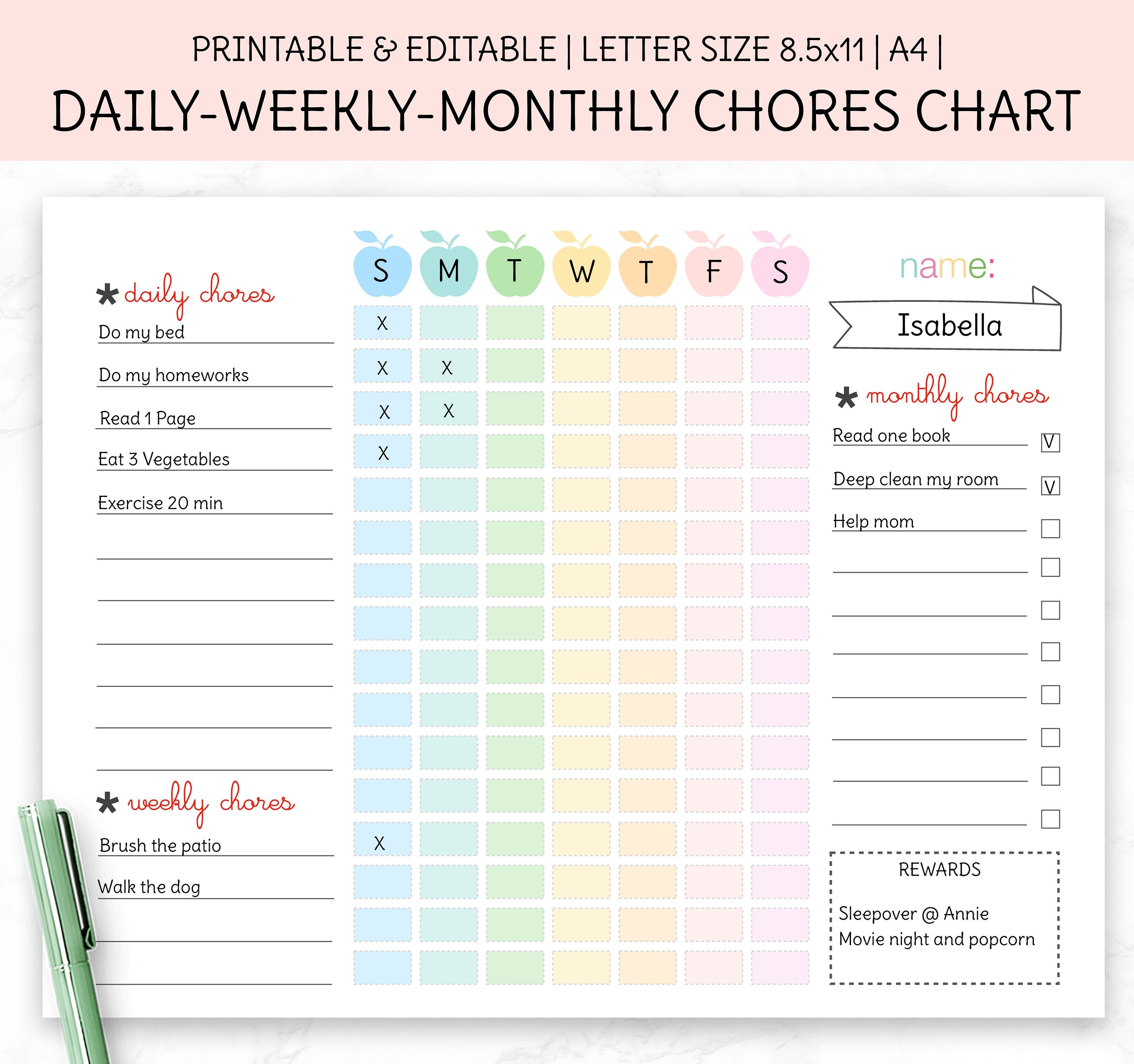 Chore Chart, Printable Editable Daily & Weekly Kids Chore Responsibility  Chart, Instant Download, Kids Routine Chart, Digital Download -  Denmark