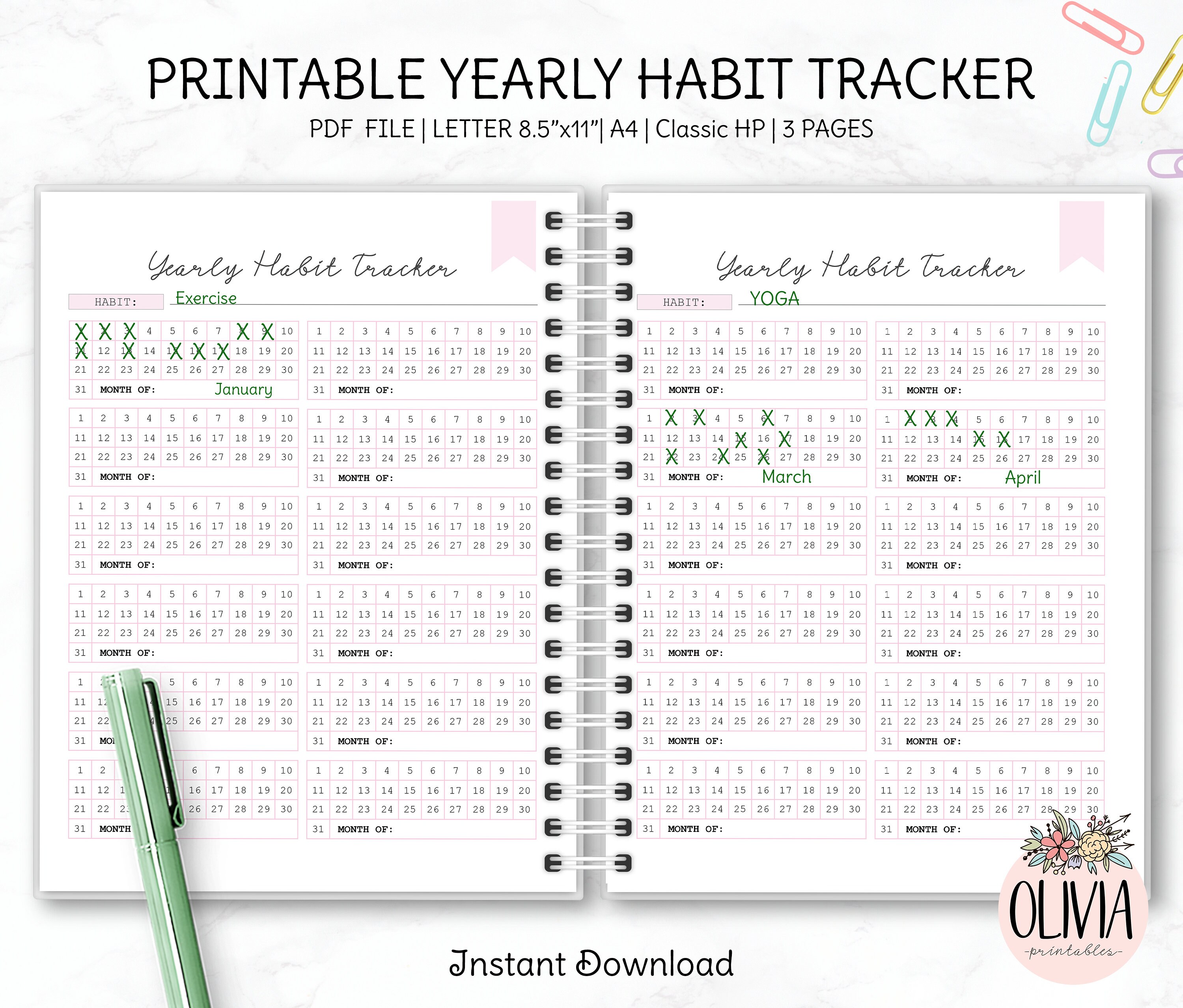Printable Habit Tracker Insert Page for Goodnotes Yearly - Etsy