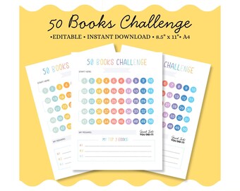 Printable Reading Challenge Chart, 50 Books Reading Tracker for Kids, Reading Log, Homeschool Reading Record, Fun Motivation Chart, PDF