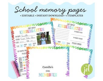 Libro de recuerdos escolares editable / Entrevista de regreso a clases / Imprimible para el primer y último día de clases / Diario de recuerdos para niños de K-12 / Recuerdo escolar