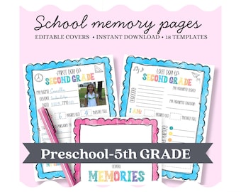 Libro de recuerdos escolares para niños, imprimible, entrevista de regreso a clases, primer y último día de clases, preescolar a 5.º grado, portadas editables, PDF, JPG