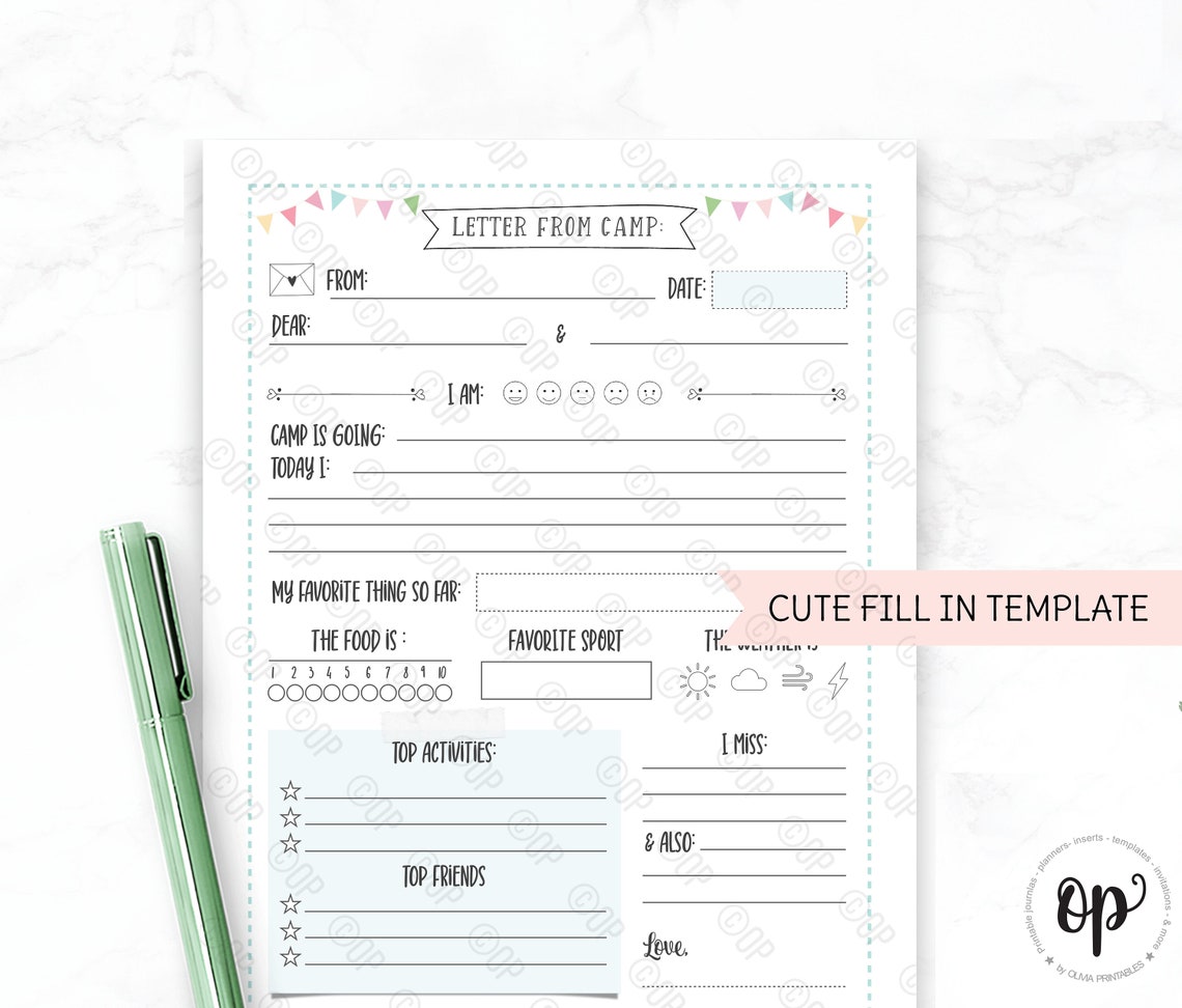 Letter From Camp, Printable Template, Summer Camp Stationery, Kids ...