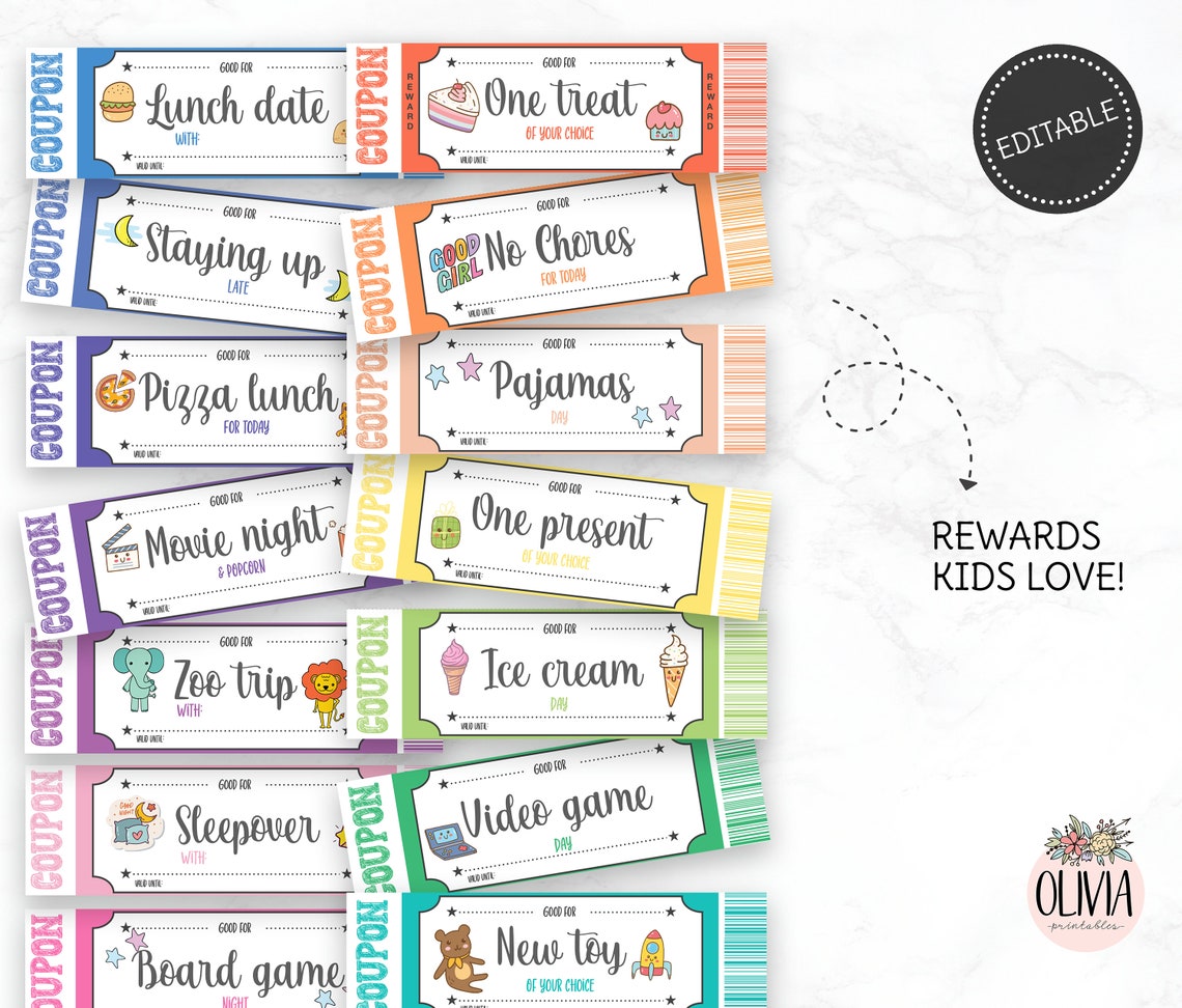 Editable Reward Coupons Printable Reward Tickets For Boys Etsy