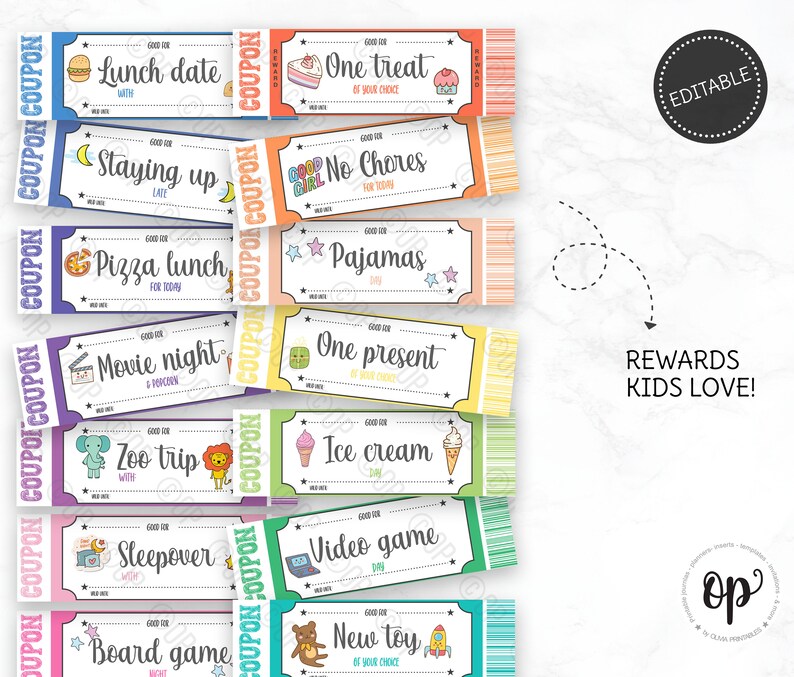Editable Reward Coupons Printable Reward Tickets for Boys Etsy UK