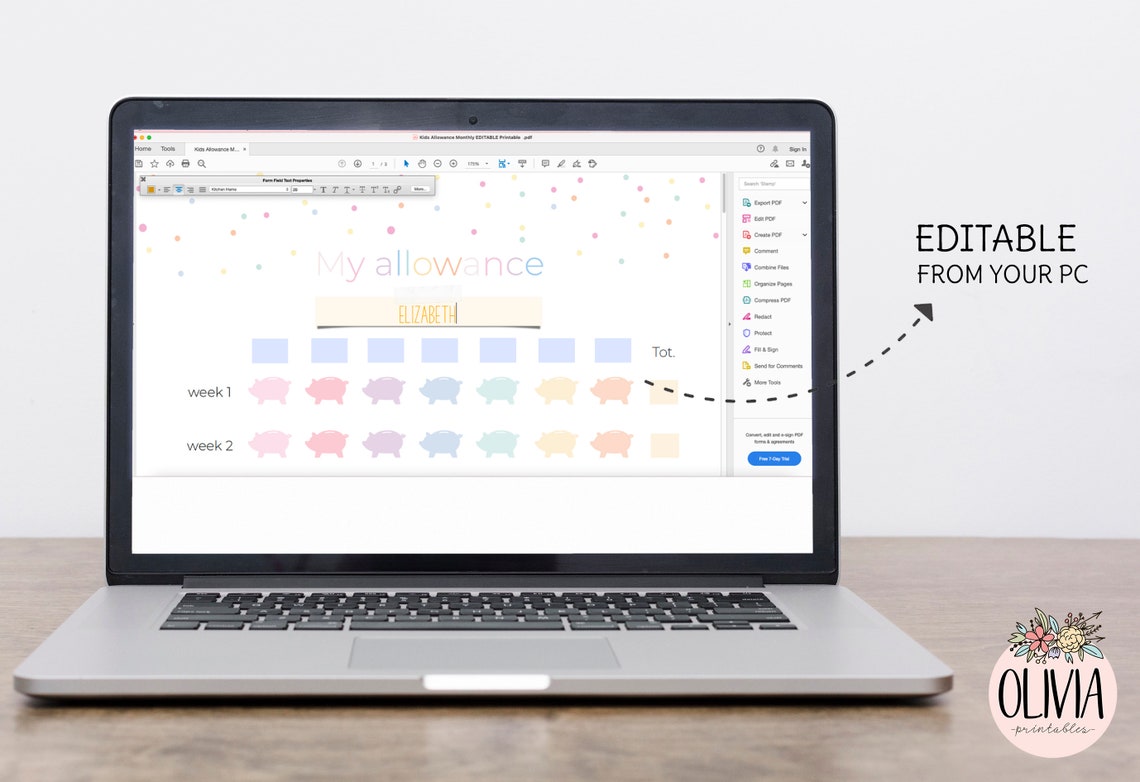 Kids Allowance Chart, Printable Template, Editable Allowance Tracker ...