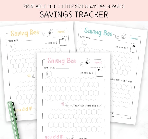 Printable Savings Tracker, Bee Hive Coloring Page, Teach your Kids to Save, Planner Insert, A4, Letter Size