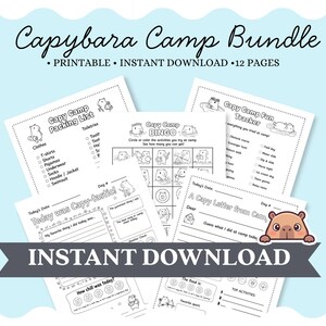 Summer Camp Journal, Printable Capybara Camp Bundle, Activities, Packing List, Letter From Camp, for Boys and Girls- Instant Download.