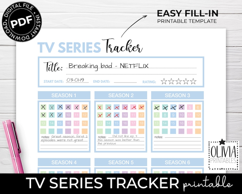 TV Show Tracker Printable Planner Insert Digital Insert For Etsy 