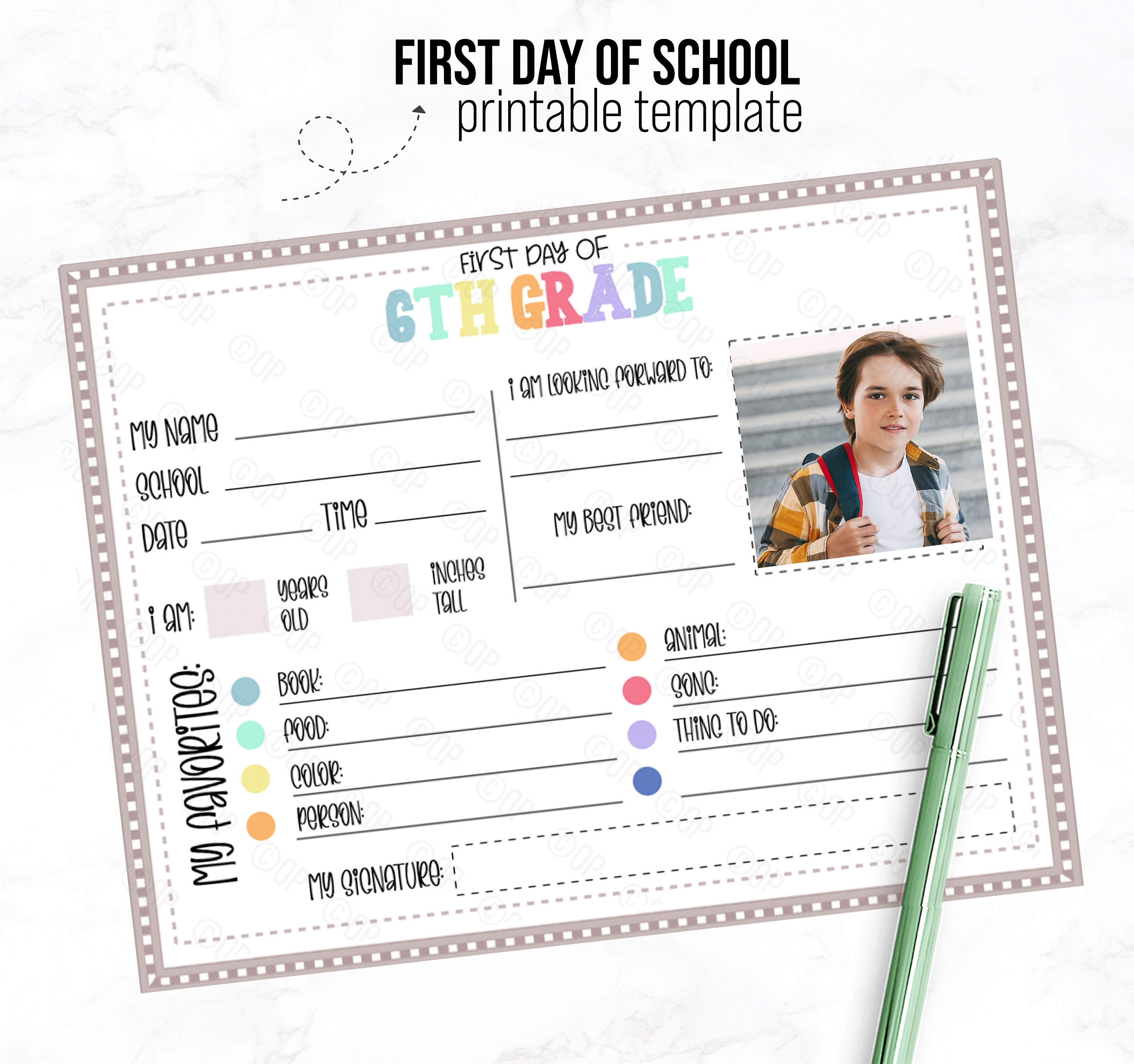 PRINTABLE School Memory Book, 6th12th Grade, Kids First and Last Day