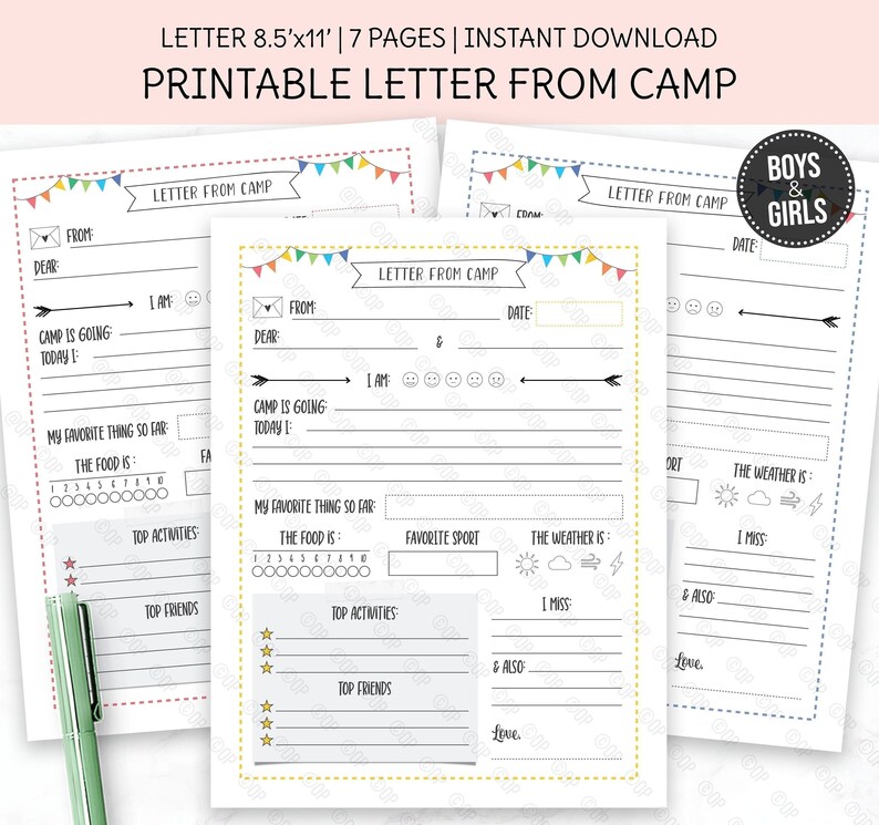 Printable Letter From Camp, Summer Camp Stationery, for Boys and Girls, Printable Template, Kids ...