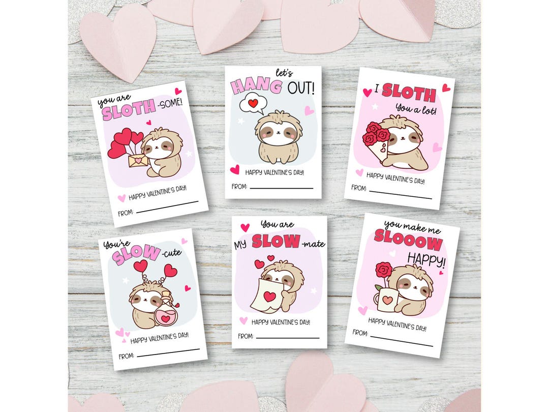 Sloth Valentine Cards Printable, Sloth Pun Classroom Cards, Kids ...