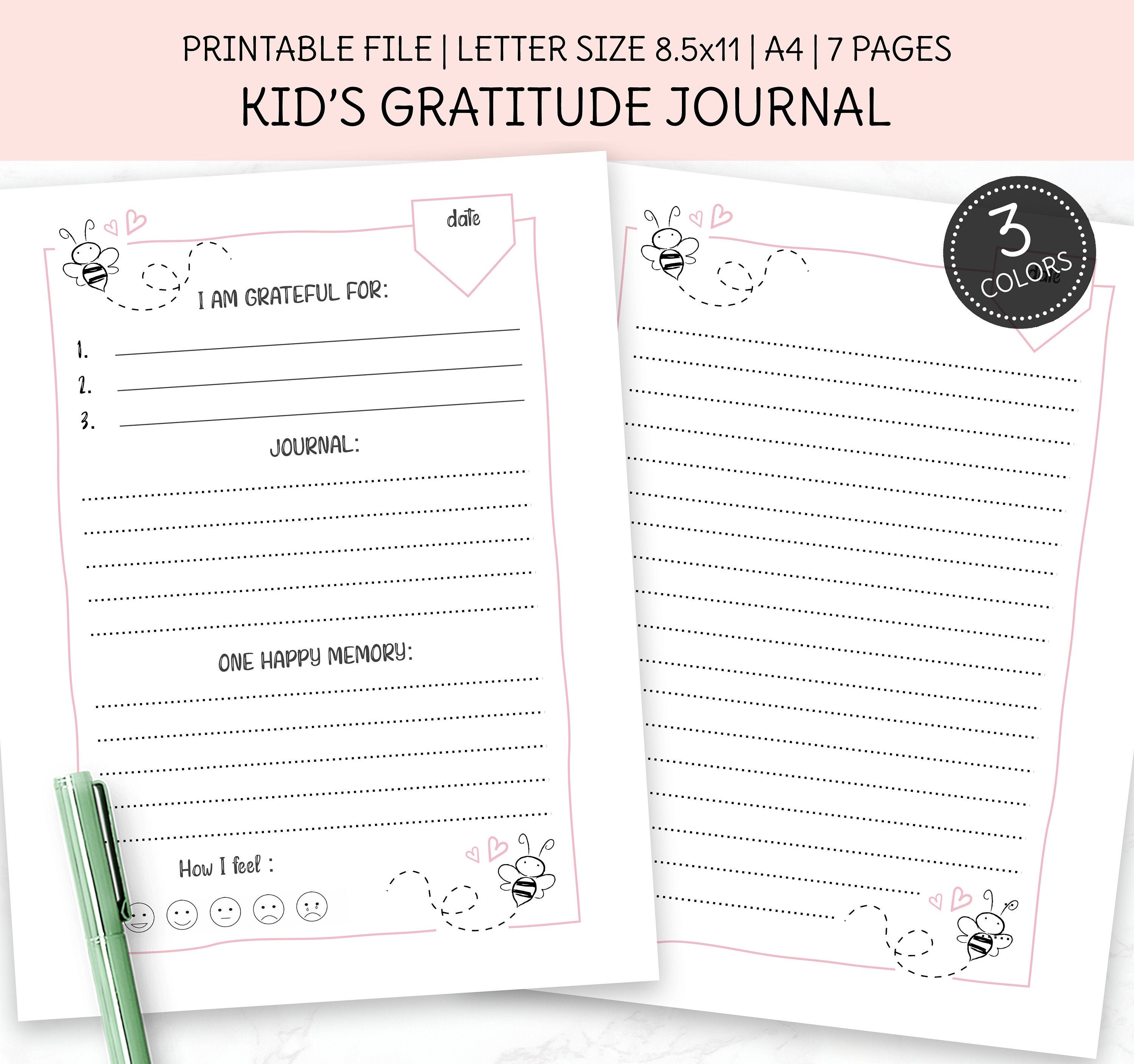 3 Minute Gratitude Journal for Girls Journal Prompt for Kid 