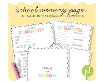Libro de recuerdos escolares editable, entrevista de regreso a clases, primer y último día de clases para niños, diario de recuerdos escolares imprimible para K-12.