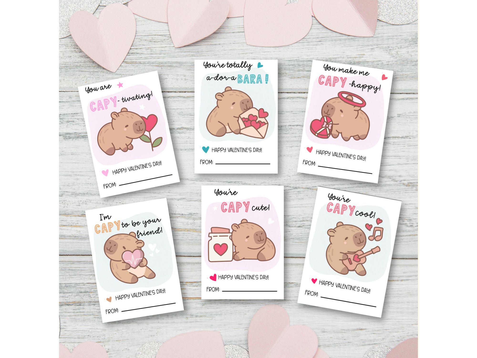 Capybara Valentine Printable, Capy Pun Classroom Cards, Kids Valentines ...