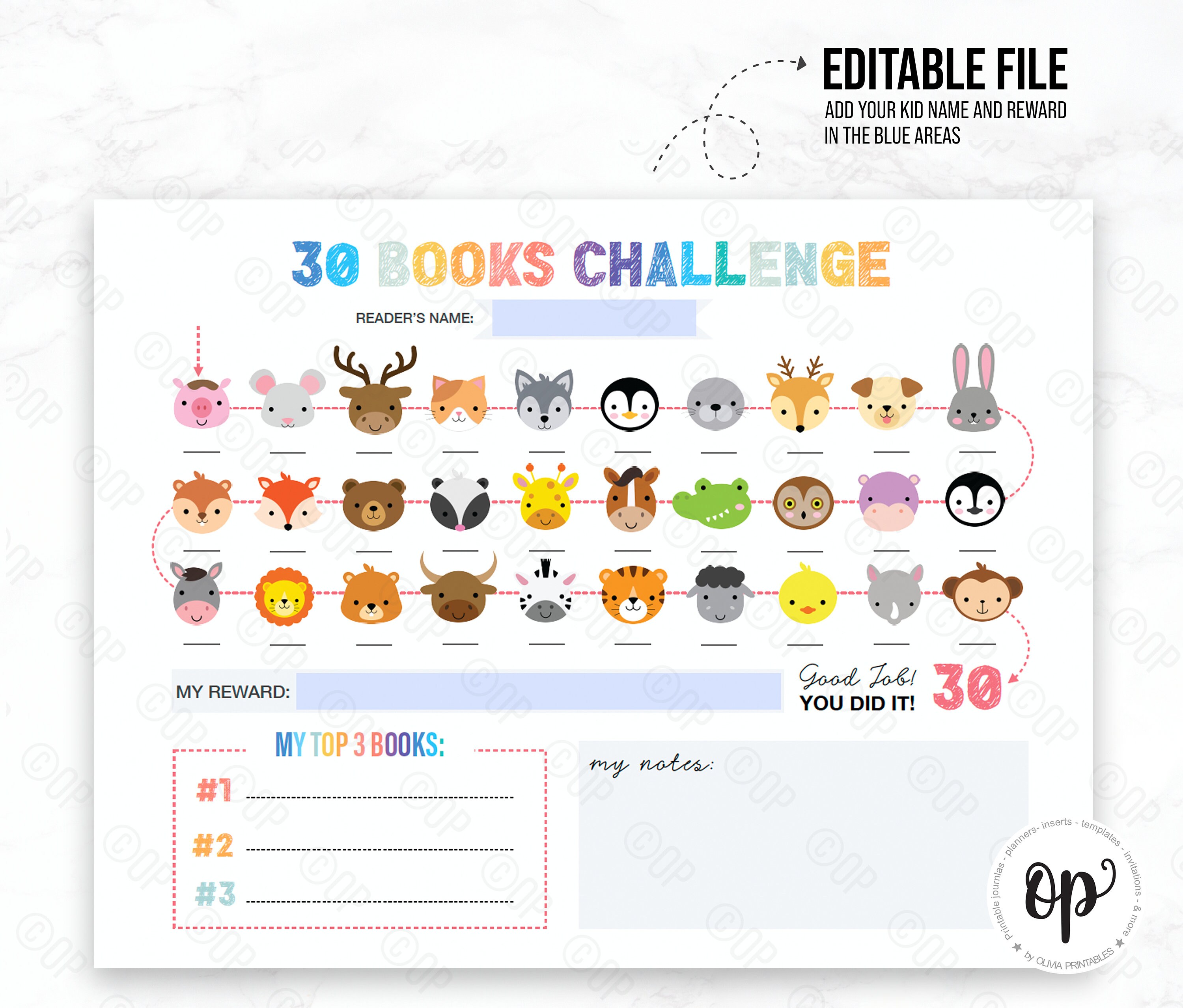 Printable Reading Challenge Chart Reading Tracker Kids Etsy