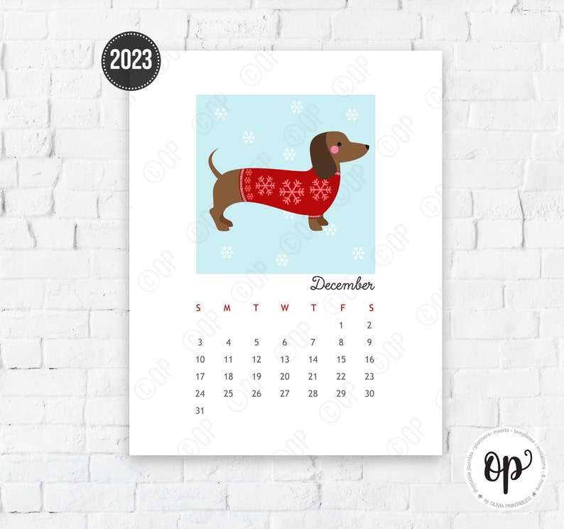 PRINTABLE Dachshund Wall Calendar 2023 Dachshund Art - Etsy Singapore