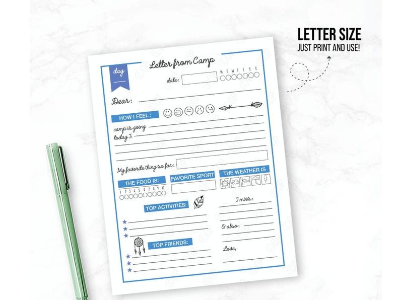 Printable Letter From Camp • Kids Summer Camp Stationery • Camper Note Template • Boys & Girls • Instant PDF image 3