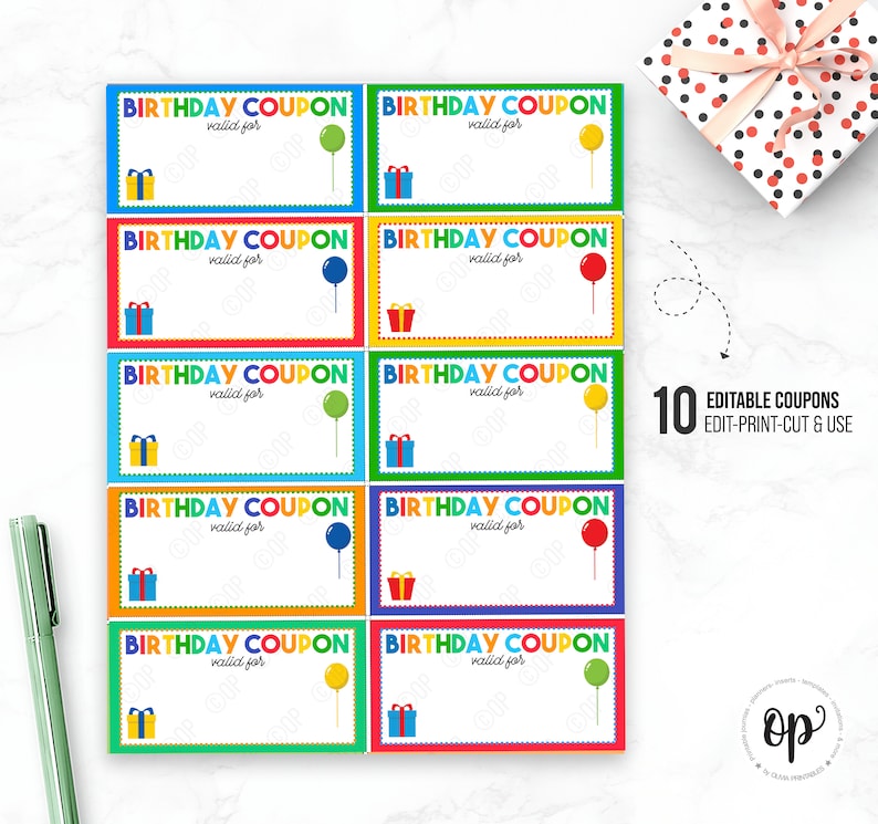 PRINTABLE Birthday Coupons Editable Gift Coupons Birthday Etsy