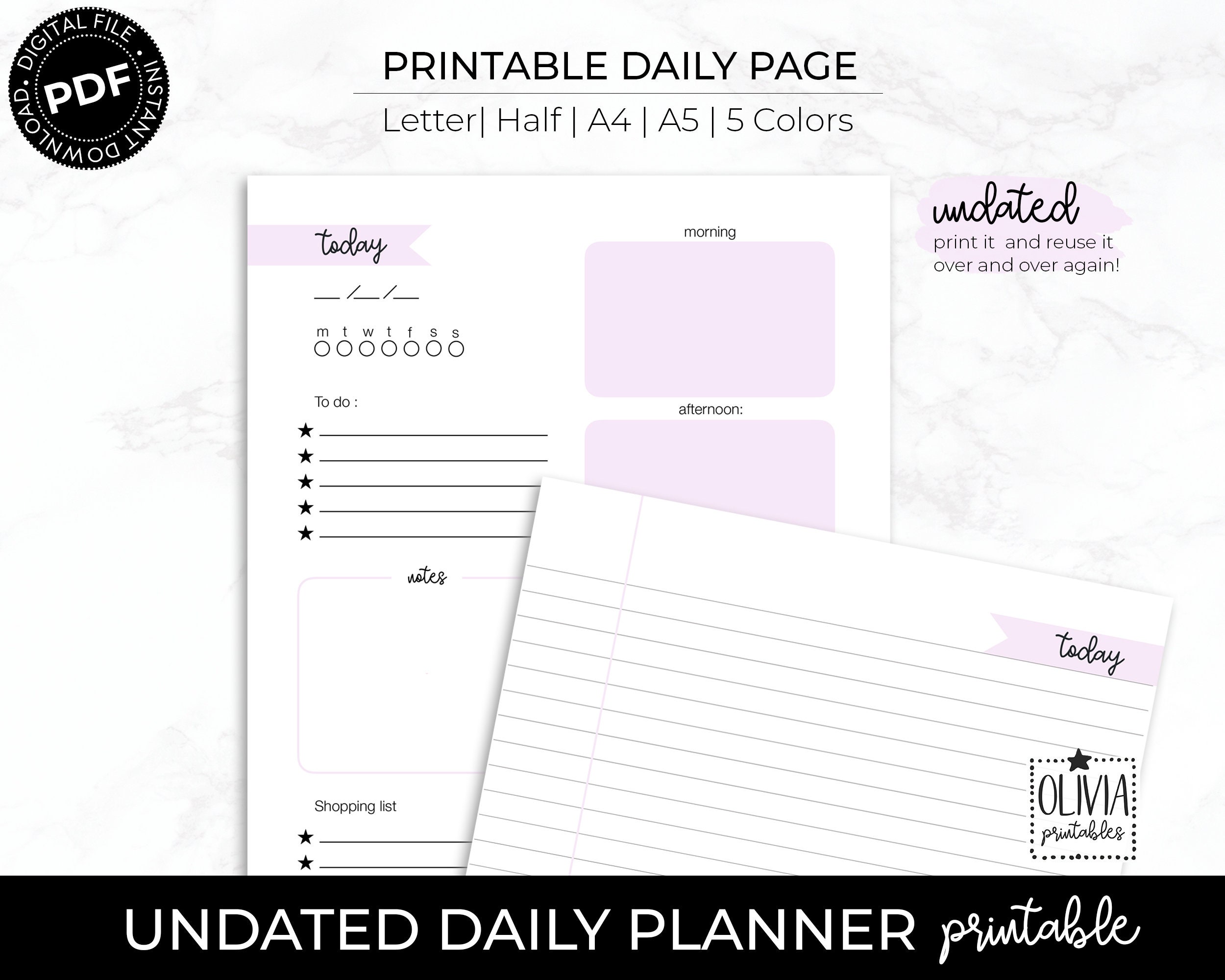 undated daily planner printable planner page day planner