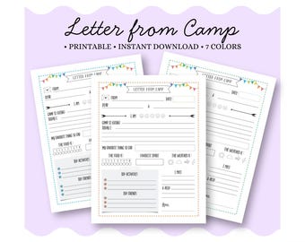 Printable Letter From Camp • Summer Camp Stationery • Kids Camp Template • Boys and Girls • Camper Essentials • PDF