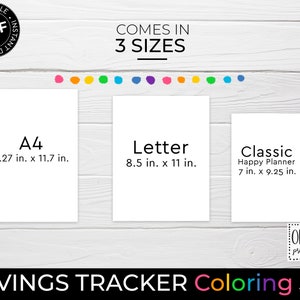 K&ouml;nnte beinhalten: Ein druckbarer Sparplan in drei Gr&ouml;&szlig;en: A4 (8,27 x 11,7 Zoll), Letter (8,5 x 11 Zoll) und Classic Happy Planner (7 x 9,25 Zoll).