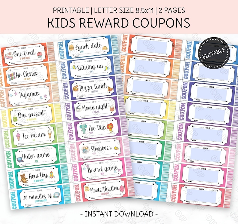 Editable Reward Coupons Printable Reward Tickets for Boys Etsy UK
