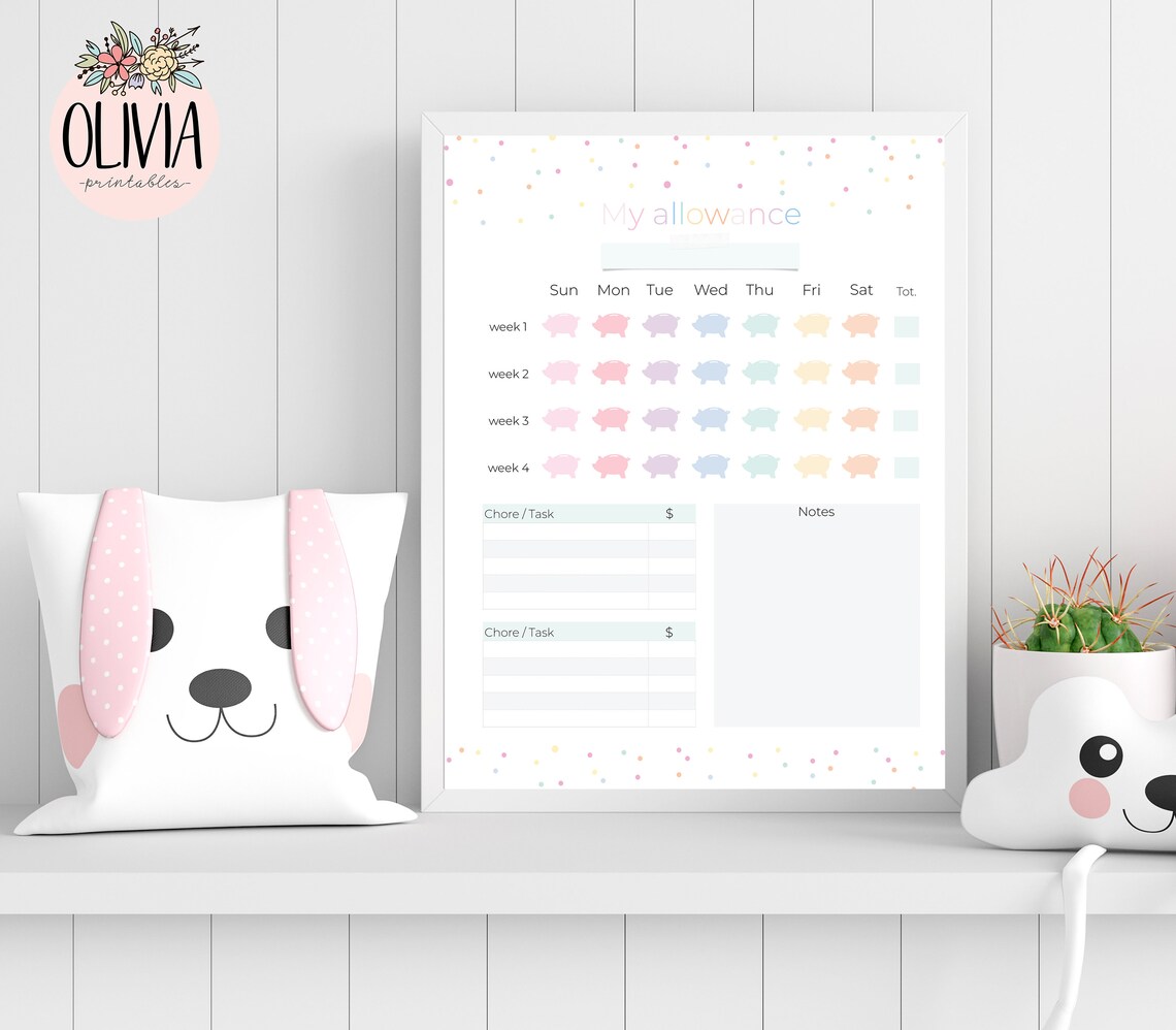 Kids Allowance Chart, Printable Template, Editable Allowance Tracker ...