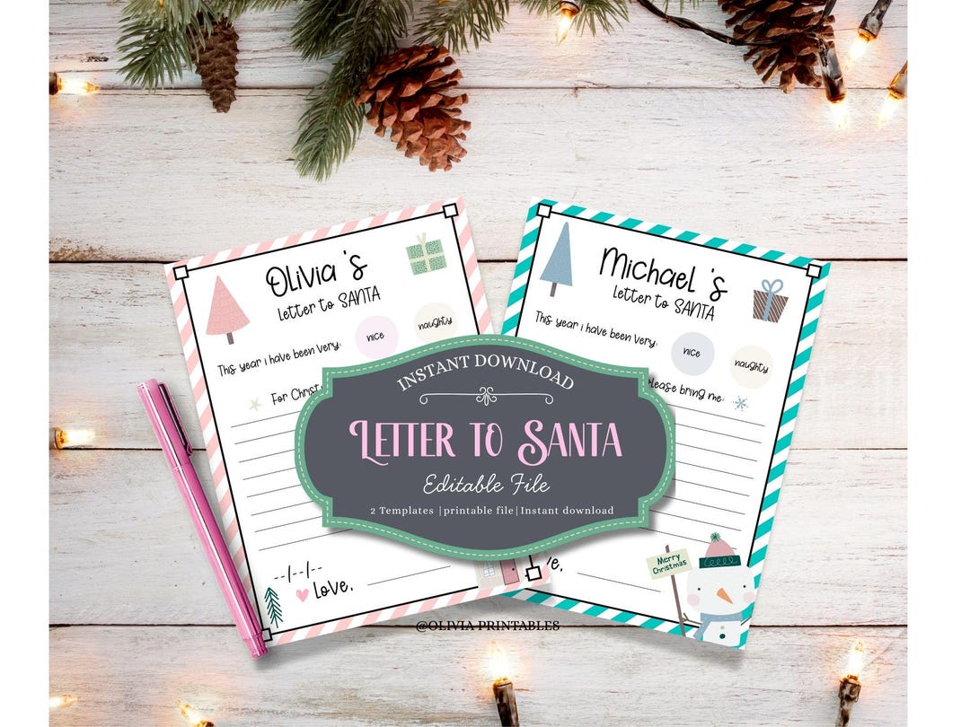 Editable Letter to Santa Template | Personalized Kids Christmas Wish ...