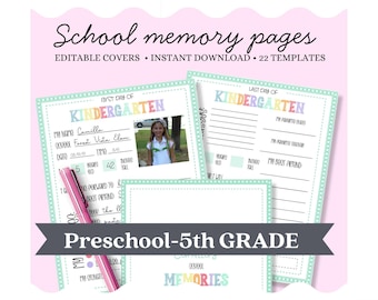 PRINTABLE School Memory Book for Kids, Back to School Interview Pages, First and Last Day of School Keepsake, Pre-K Preschool to 5th Grade.