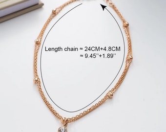 Rose Gold Double Layer Heart Beads Anklet For Women - Stainless Steel Chain