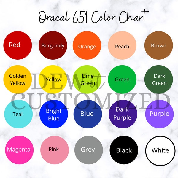 Oracal 651 Vinyl Color, Basic Oracal 651 Color Template,  Cricut Business, DIY Business, Small Business Color Chart