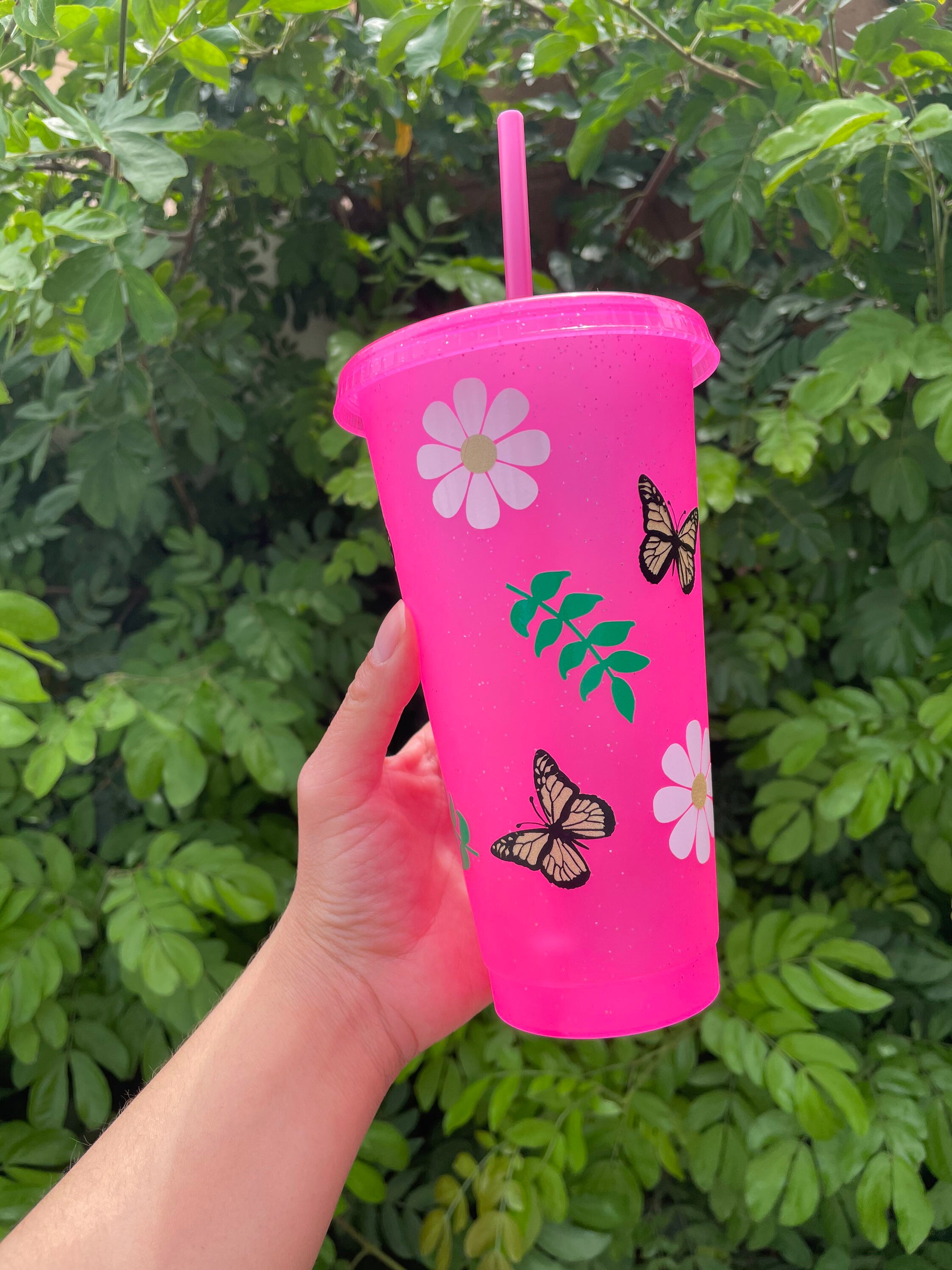 Download Butterfly Daisies Leaves Svg wrap for Starbucks 24oz cold ...