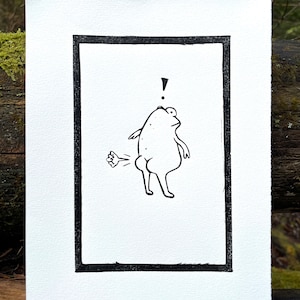 Frog Toot 6”x8” Handmade Linocut Print