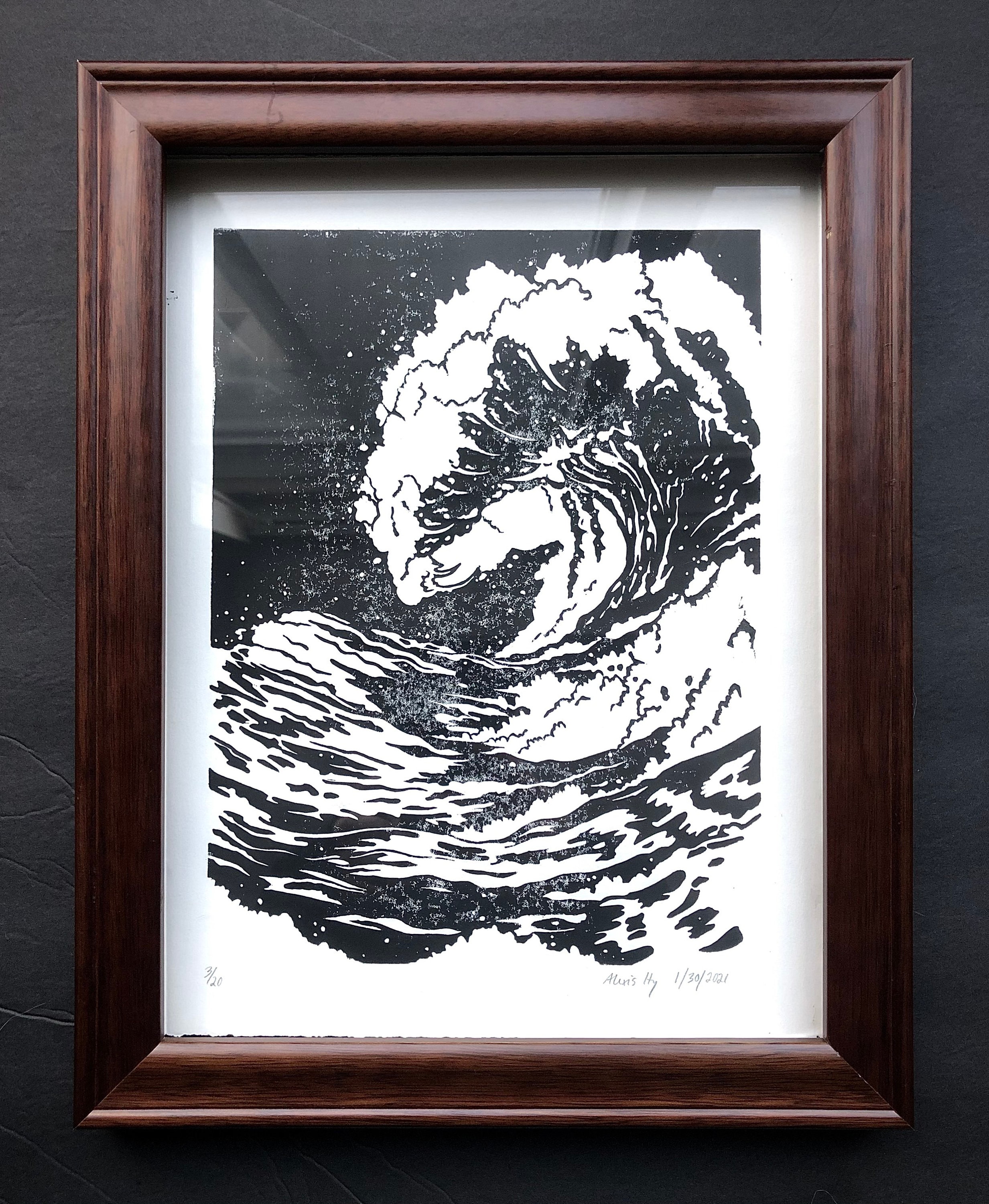 Ocean Wave Linocut Print Black and White Edition Etsy