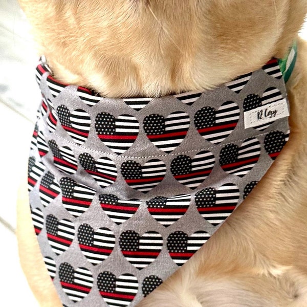 Fireman Dog Bandana Thin Red Line Pet Scarf K9 Firefighters Pet Accessory Military Inspired American Flag Red Line Flag First Responder Dog