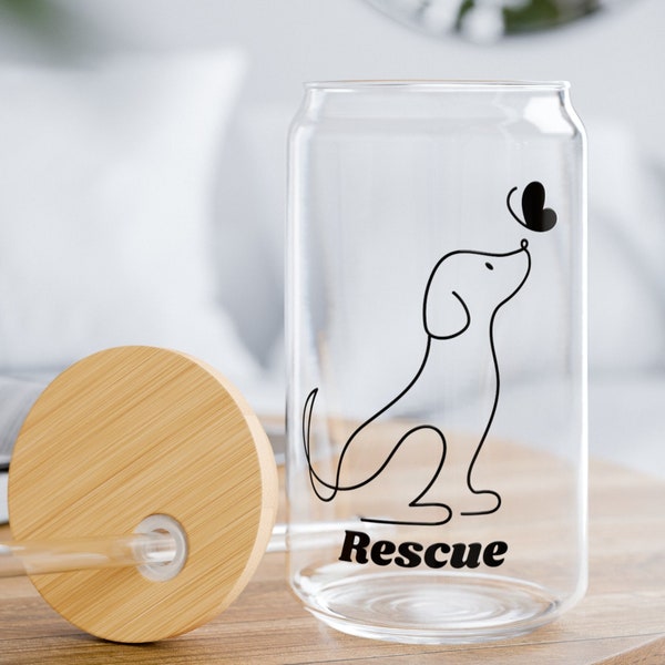 Dog Rescue Sipper Glass 16 oz Beer Can Shaped Drinkware for Dog Lovers Gift For New Foster Dog Mom Animal Rescue Advocate Iced Coffee Cup