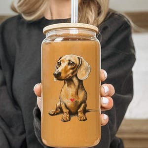 Dachshund Lover Glass Tumbler Cute Dog Pet Owner Gift Idea For New Puppy Mom Dog Lover Iced Coffee Cup Dog Breed Themed Drinkware Present