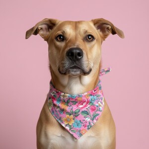 Spring Floral Dog Bandana Pink Cotton Pet Neck Scarf Garden Puppy Accessory Cottagecore Style Family Photoshoot New Puppy Gift Idea