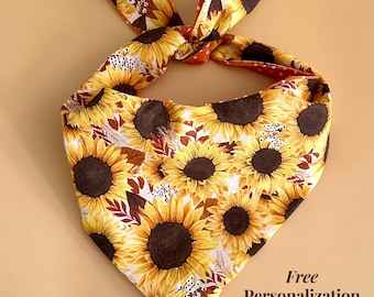 Personalized Sunflower Dog Bandana: Bright Floral Pet Scarf Farm Inspired