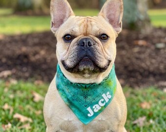 Pañuelo para perro teñido anudado personalizado, bufanda personalizada para mascotas, accesorio único y único para perros teñido anudado, combina con tu perro, diadema para mamá, idea de regalo