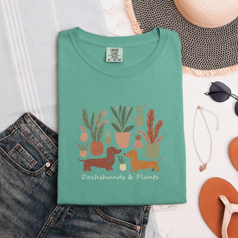 Dachshund Plants T-Shirt Doxie TShirt Dog Park Apparel Comfort Colors Boho Plant Lover Tee Garden Enthusiast Outfit Botanical Inspired