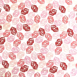 Pink Lips Fabric Red Romantic Fat Quarter Love Theme DIY Craft Idea For Blankets Quilt Sewing Project Gift Idea Kissing Bachelorette