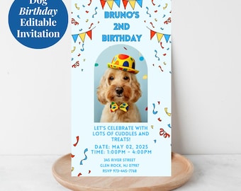Digital Dog Birthday Invitation Personalized Puppy Party Invite Editable Template Printable Customizable Design Cute Pet Celebration Card