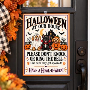 Halloween hundskylt utskrivbar ring inte på dörrklockan direkt nedladdning bus eller godis husdjur varning veranda dekor digitaltryck